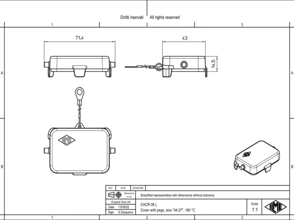 protection cover, size 44.27, 180°C alu, 2 pegs, eyelet