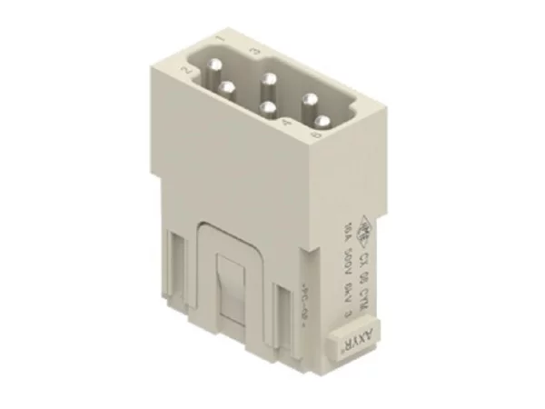 male insert, MIXO, 1 MU, 6p, silver, AXYR® push-in connection, 16A, 500V