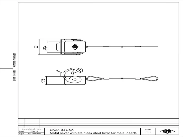 protection cover, size 21.21, zinc, 1 lever stainless steel, for male inserts, loop