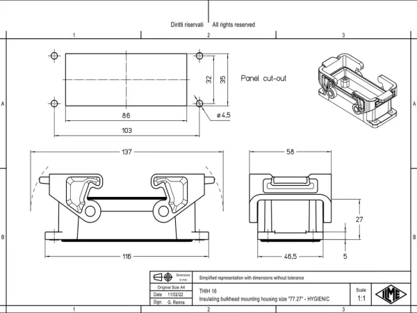 bulkhead mounting housing, size 77.27, T-TYPE /H plastic, 2 levers