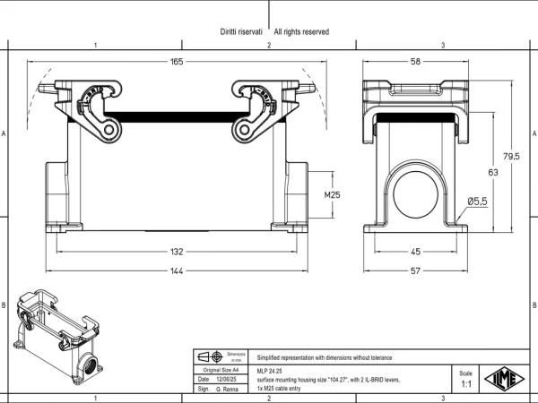 surface mounting housing, size 104.27, IL-BRID stainless steel, 2 levers, 1xM25 side
