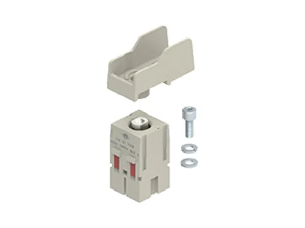 male insert, MIXO, 2 MU, 1p, silver, screw, 90° angled, 200A, 1000V