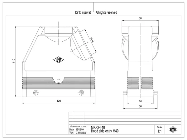 hood, high, size 104.27, C-TYPE alu, 4 pegs, 1xM40 side