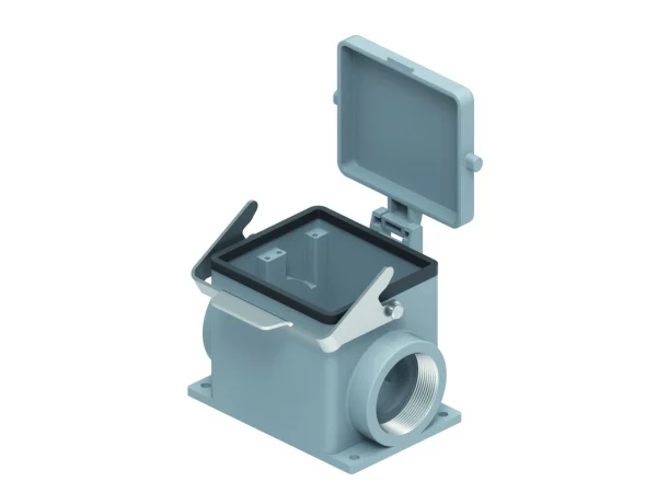 surface mounting housing, size 77.62, C-TYPE alu, 1 rigid lever stainless steel, 1xM40 side, cover metal