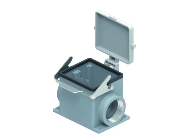 surface mounting housing, size 77.62, C-TYPE alu, 1 rigid lever stainless steel, 1xM40 side, cover plastic