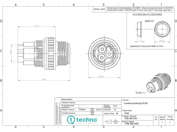 Mini plug connector panel-mounted