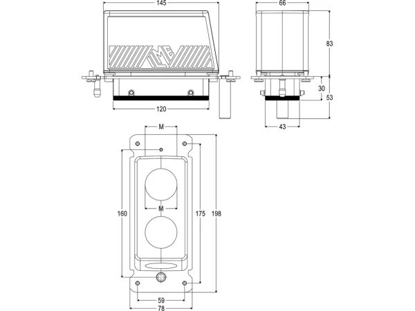 hood, size 104.27, BIG alu, 4 pegs, 2xM40 top, 2xM40 side