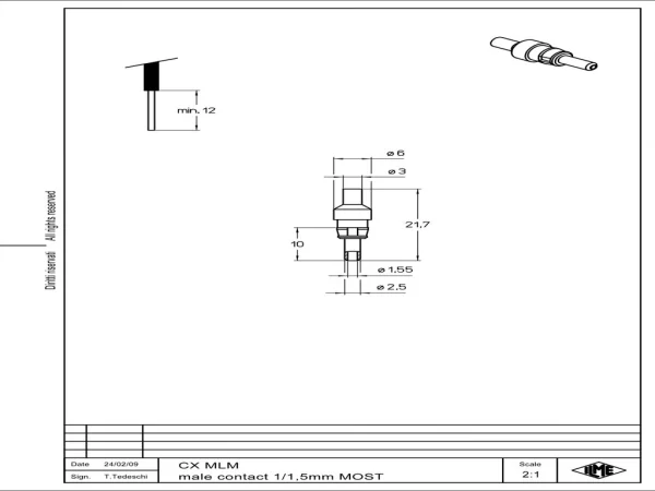male contact, 1,0mm, 1,5mm, silver, crimp, MOST