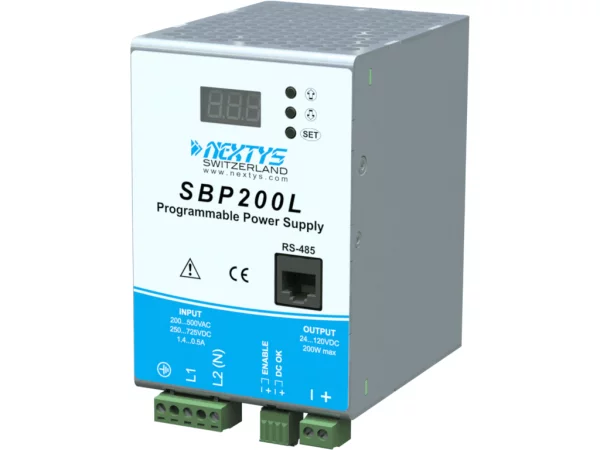 Power Supply 1/2Ph, 200W, Programmable Wide Range, RS-485 Interface Din-Rail AC/DC 24;48;72;110;>110 Vdc With 24 Vdc = 4A, 
With 48 Vdc = 3 A