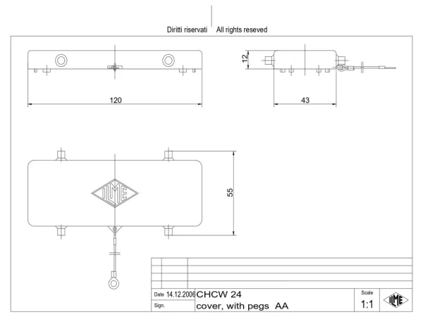 protection cover, size 104.27, W-type alu, 4 pegs, eyelet