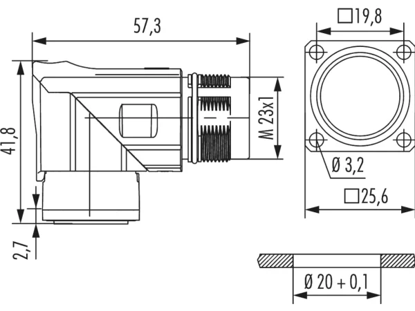 Right Angle Panel Connector, Male Thread