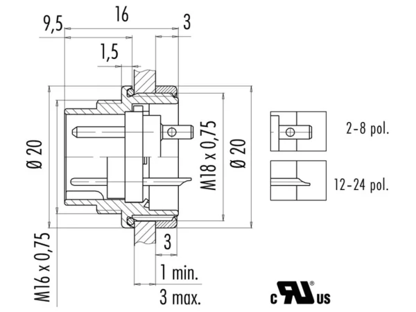 Male panel mount connector