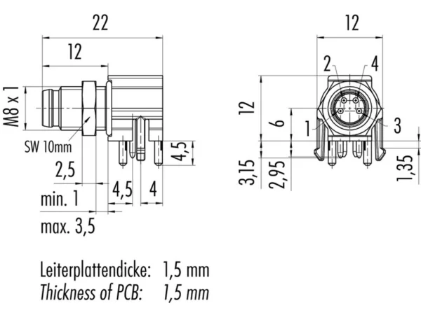 Male angled panel mount connector