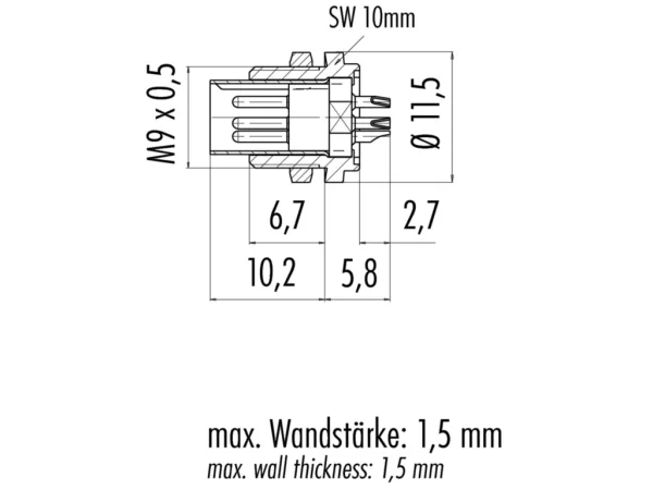 Male panel mount connector