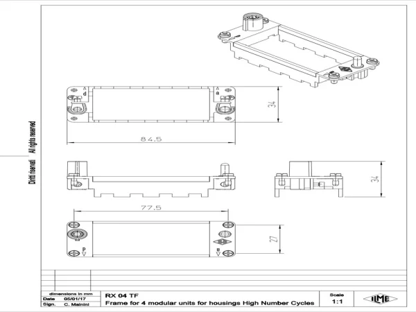 frame, size 77.27+size 77.62, MIXO HNM, for 4 MU, with PE-connection