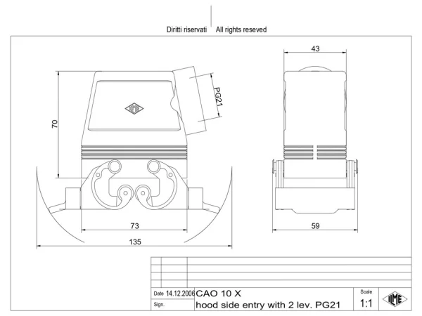 hood, high, size 57.27, C-TYPE alu, 2 levers, 1xPG21 side