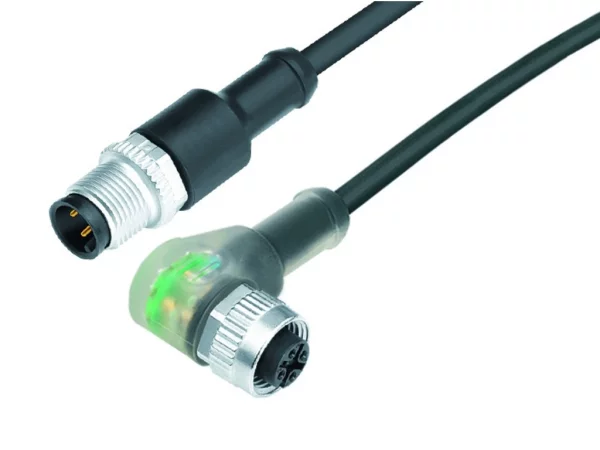 Male cable connector M12x1 - Female angled connector with LED PNP NOC M12x1