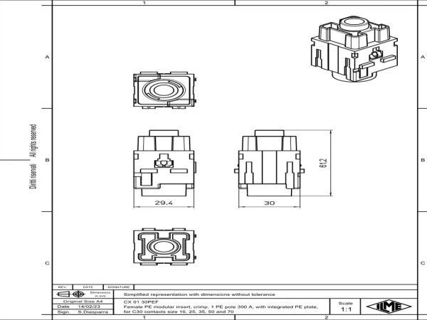 female insert, MIXO, 2MU, 1PE, crimp, 300A