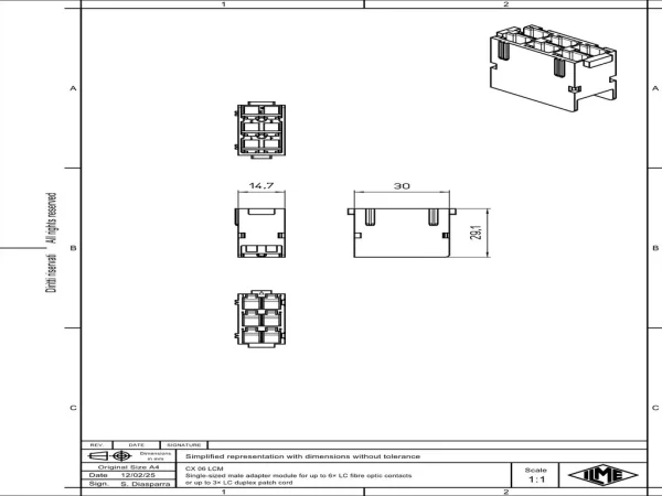 male insert, MIXO, 1MU, 6p, fibre optic