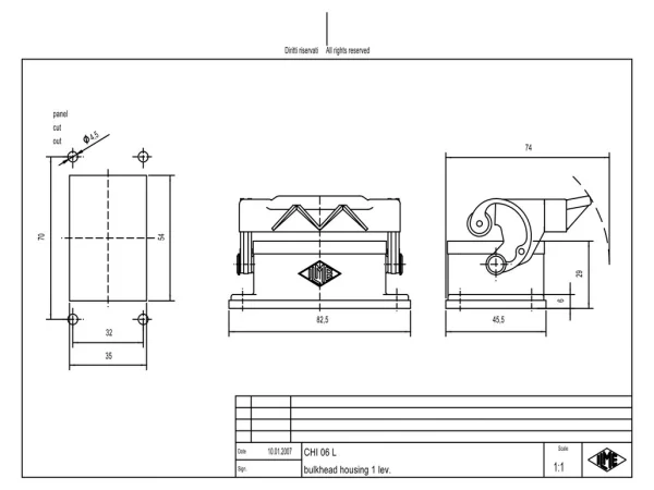 bulkhead mounting housing, size 44.27, C-TYPE alu, 1 lever