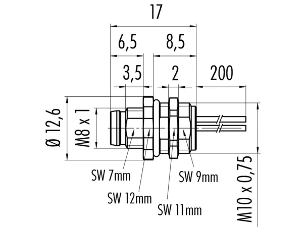 Male panel mount connector