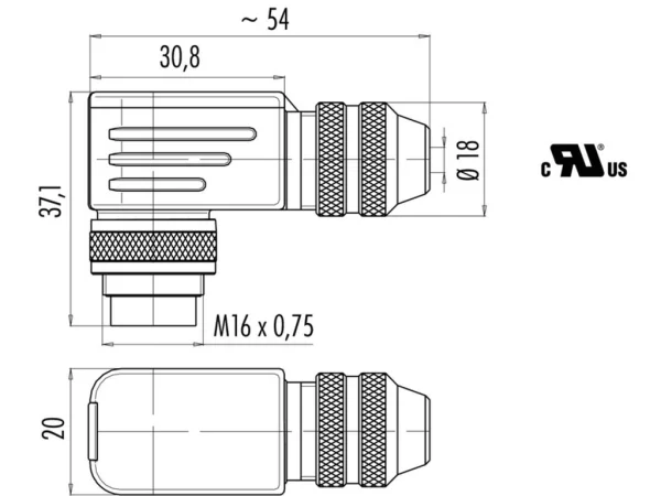 Male angled connector