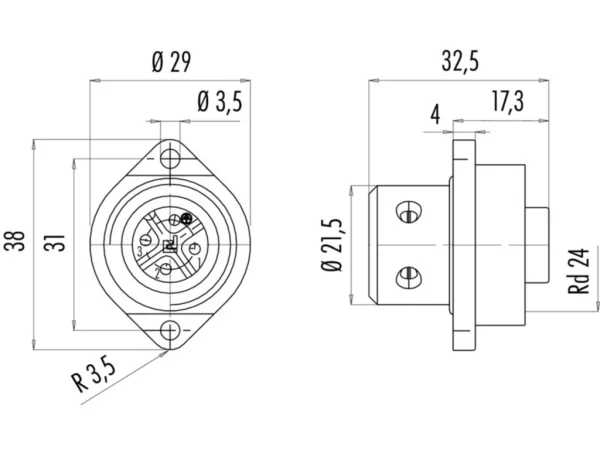 Female panel mount connector