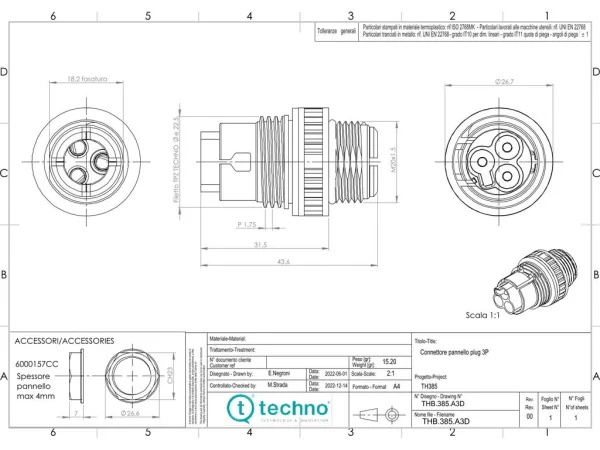 Mini plug connector panel-mounted