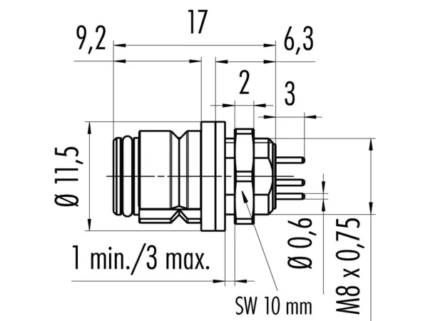 Female panel mount connector