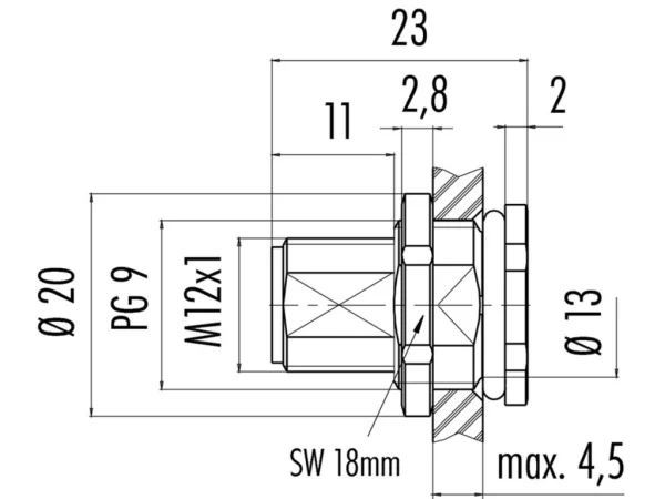 Male panel mount connector