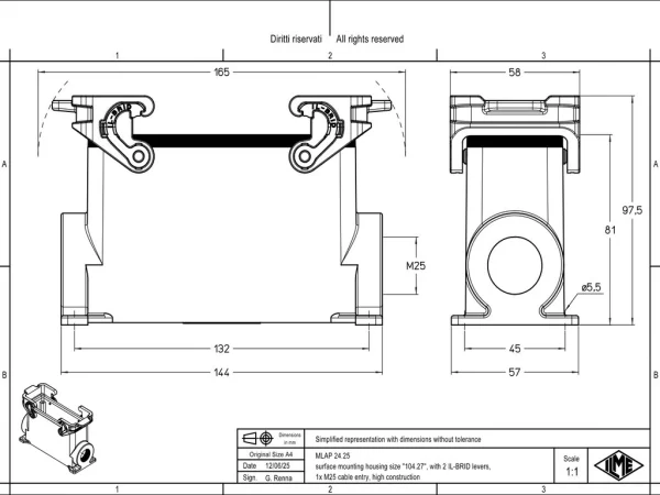 surface mounting housing, size 104.27, IL-BRID stainless steel, 2 levers, 1xM25 side