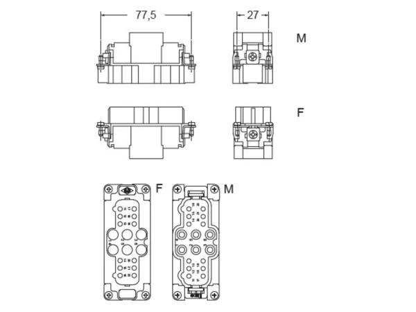 male insert, size 77.27, 6+12p+PE, crimp, 40+10A, 690+230/400V