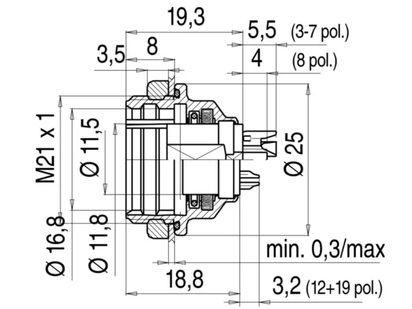 Female panel mount connector