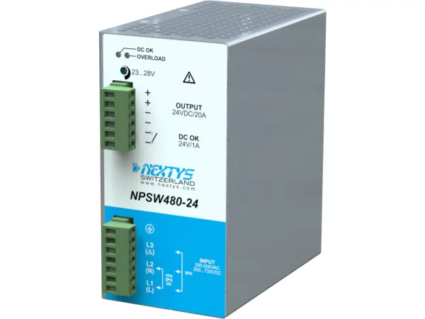 Power supply, 1,2,3Ph, 480W, DIN Rail, AC/DC, 24 Vdc, 20 A