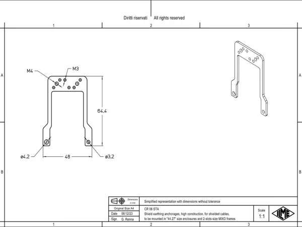 cable anchorage, for MIXO frames, for shielded cables, size 44.27