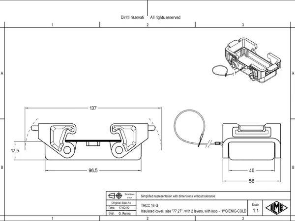 protection cover, size 77.27, T-type C, 2 levers