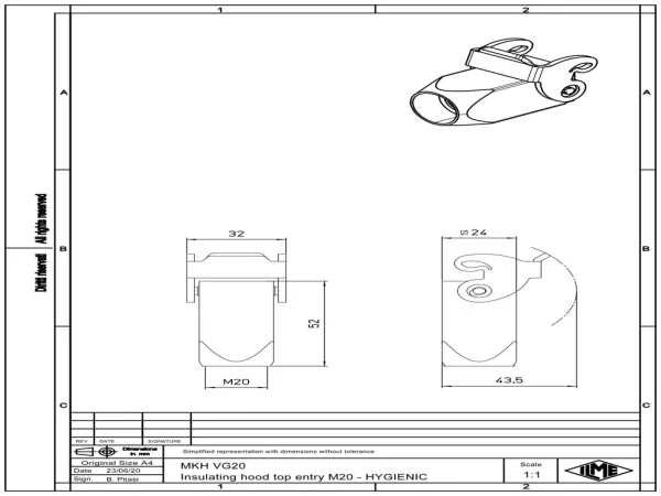 hood, size 21.21, CKH plastic, 1 lever, 1xM20 top
