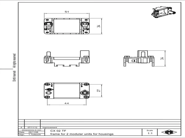 frame, size 44.27, MIXO steel zinc plated, for 2 MU, with PE-connection