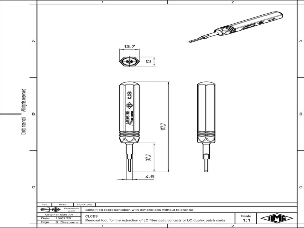 tool, for the extraction of the contacts from the inserts, for fiber optic LC contacts or LC duplex patch cord