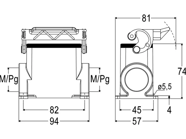 surface mounting housing, high, size 57.27, C-TYPE alu, 1 lever, 2xM32 side