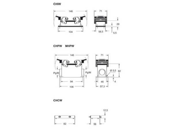 surface mounting housing, size 66.40, W-TYPE alu, 2 levers, 1xM32 side