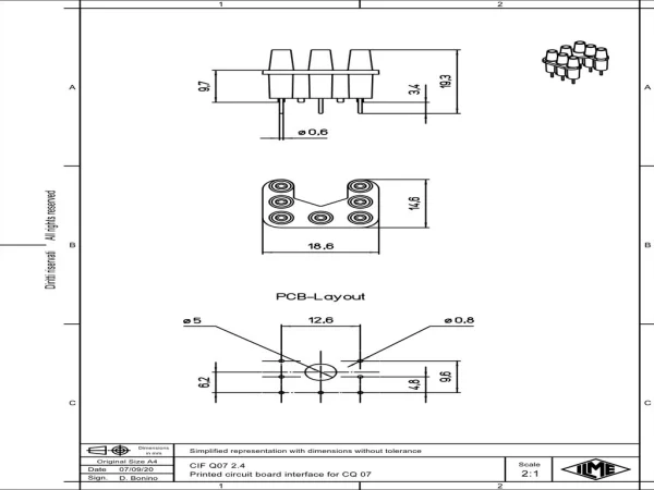 PCB-adapter, 7p+GND, 7,5A, 250V, for PCB-size up to 2,4mm