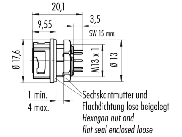 Female panel mount connector