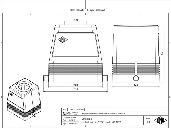 hood, size 77.62, 180 °C alu, 4 pegs, 1xM40 top