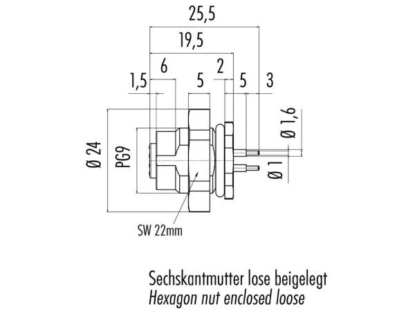 Female panel mount connector