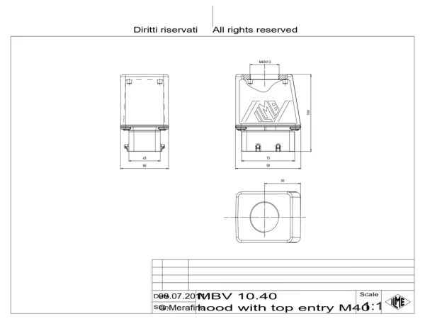 hood, size 57.27, BIG alu, 4 pegs, 1xM40 top, extended terminal compartment