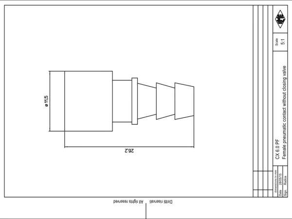 female contact, MIXO, 6,0mm internal, plug, pneumatic