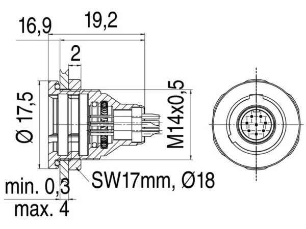 Male panel mount connector