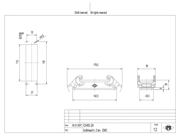 bulkhead mounting housing, size 104.27, EMC alu, 2 levers