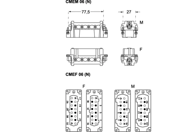female insert, size 77.62, 6+2p+PE, screw, 16A, 830V, no.7-12
